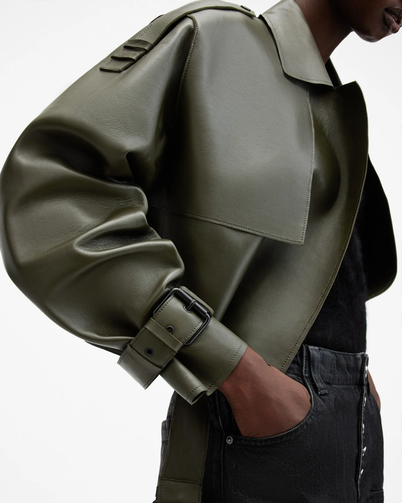 Ophelia Cropped Bonded Leather Jacket - Image 2