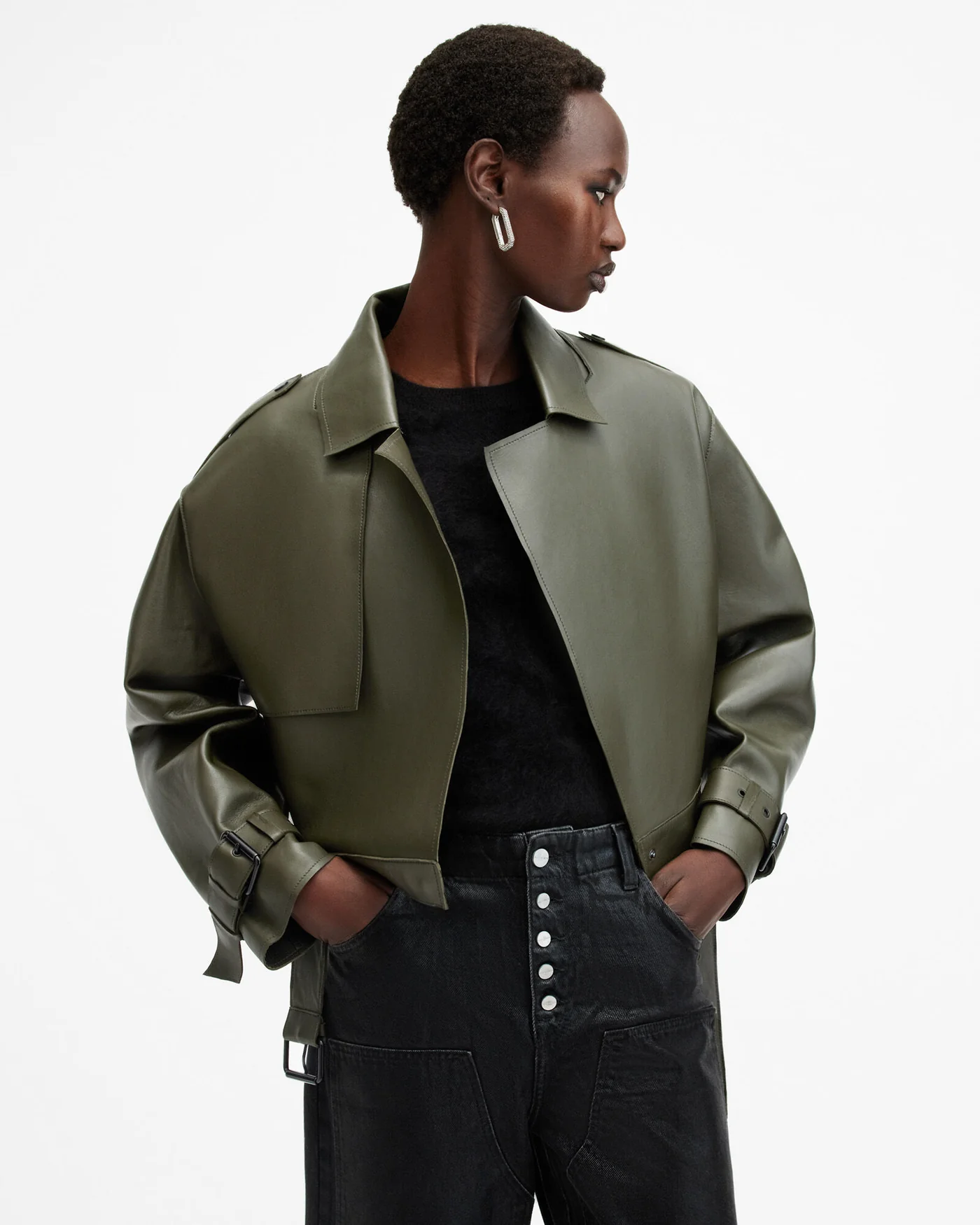 Ophelia Cropped Bonded Leather Jacket - Image 4