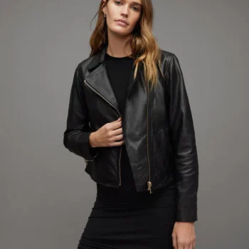 Vela Asymmetric Zip Leather Biker Jacket