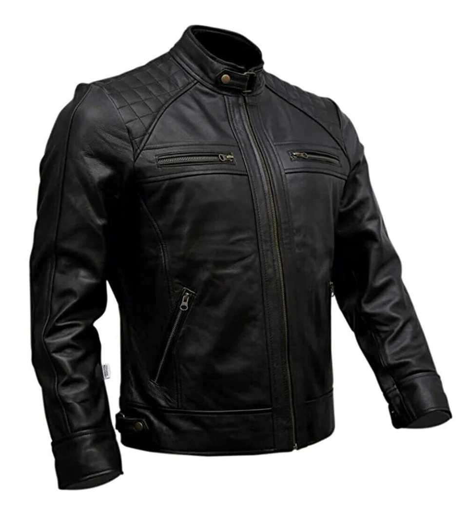 Men's Café Racer Biker Leather Jacket Black Motorcycle Genuine Leather - Image 4