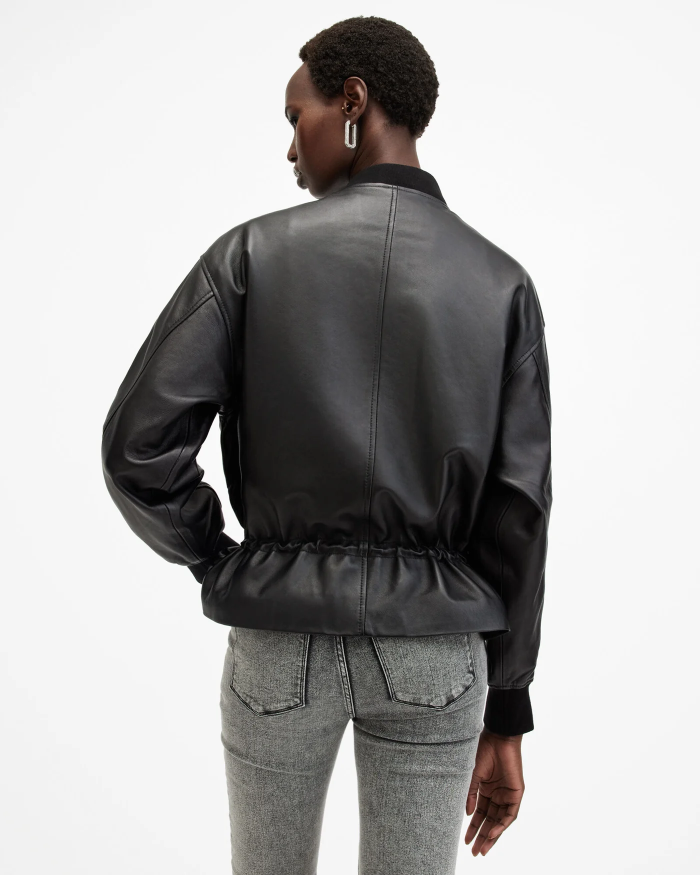 Sofi Drawstring Leather Bomber Jacket - Image 6
