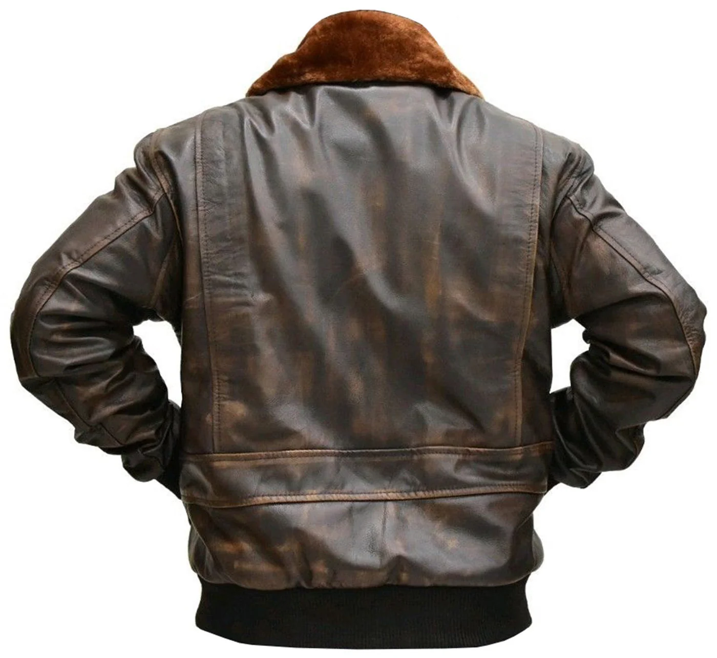 Men's A-2 Flight Aviator G-1 Distressed Brown Real Bomber Leather Jacket - Image 5