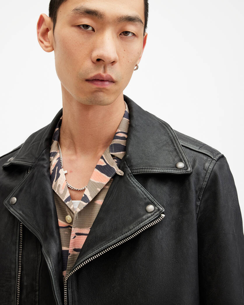 Rosser Cropped Leather Biker Jacket - Image 5