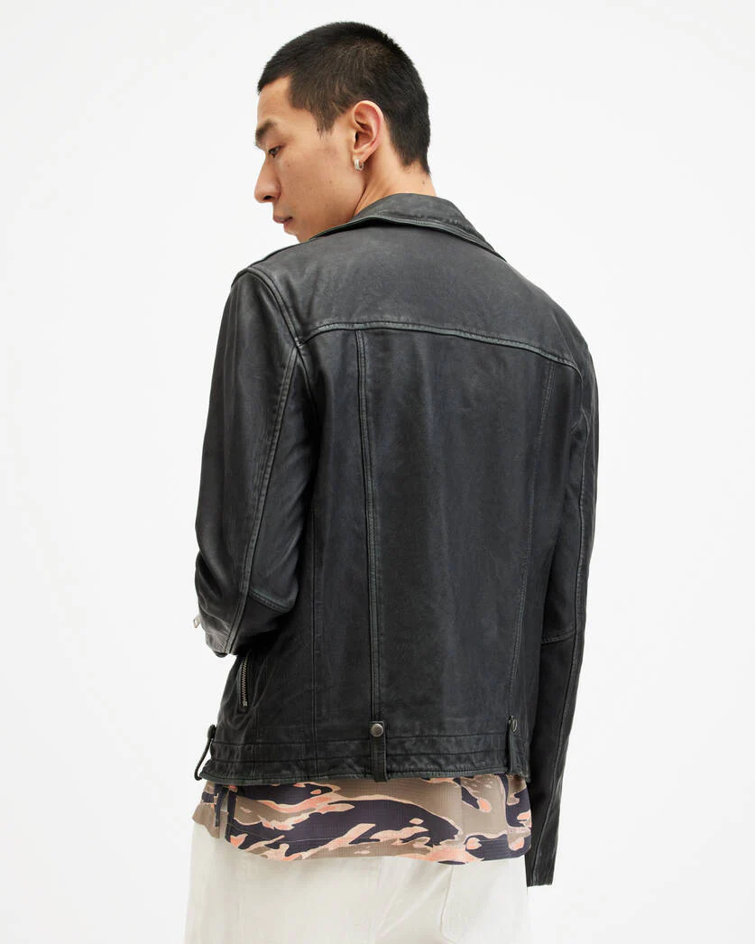 Rosser Cropped Leather Biker Jacket - Image 6