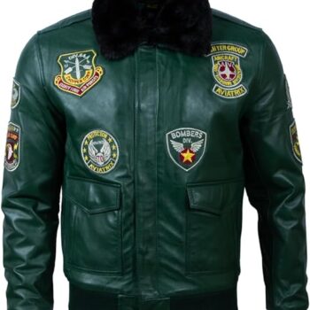 Men's Green Real Leather Aviator Pilot Bomber Jacket