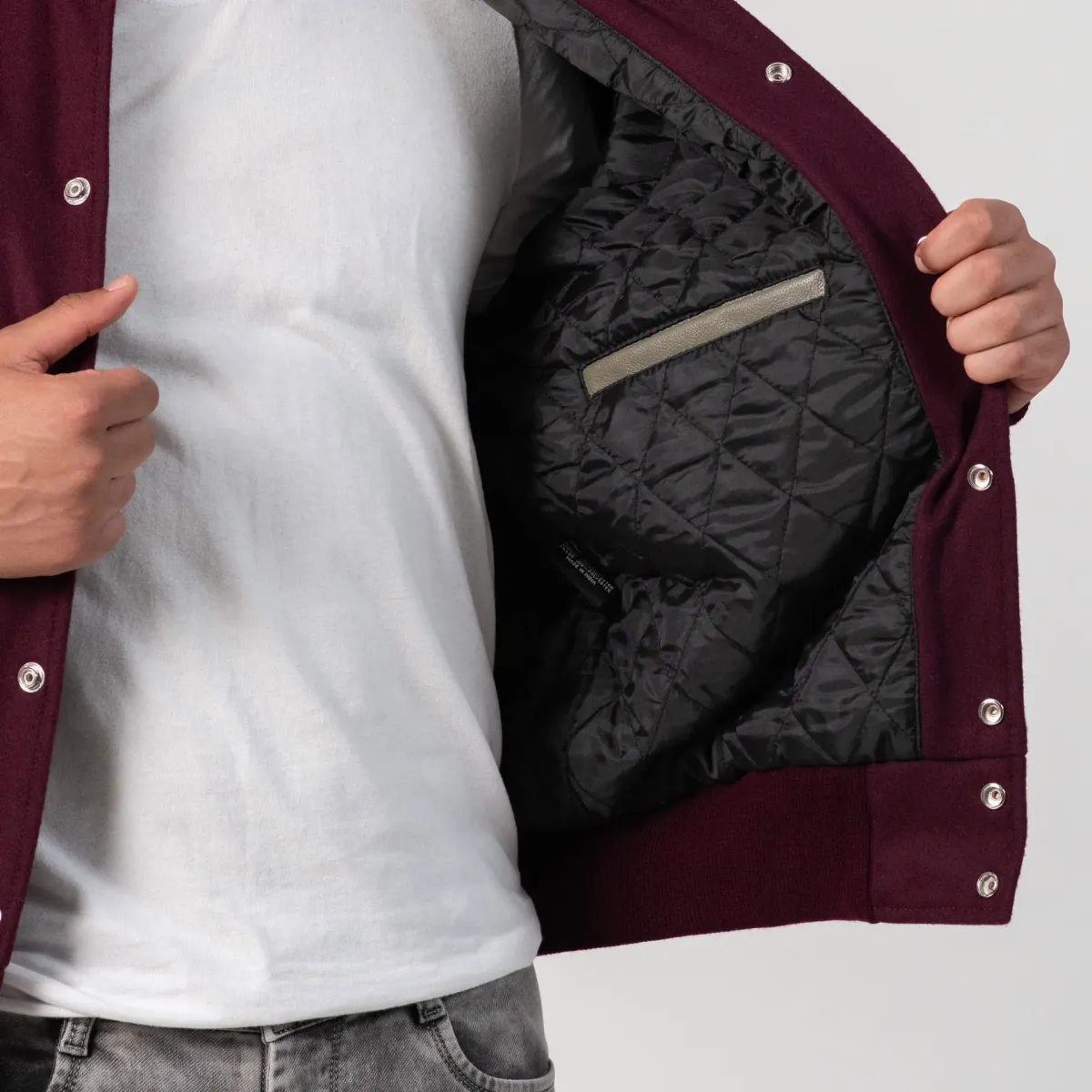 Maroon Body & Grey Leather Sleeves Letterman Jacket - Image 4