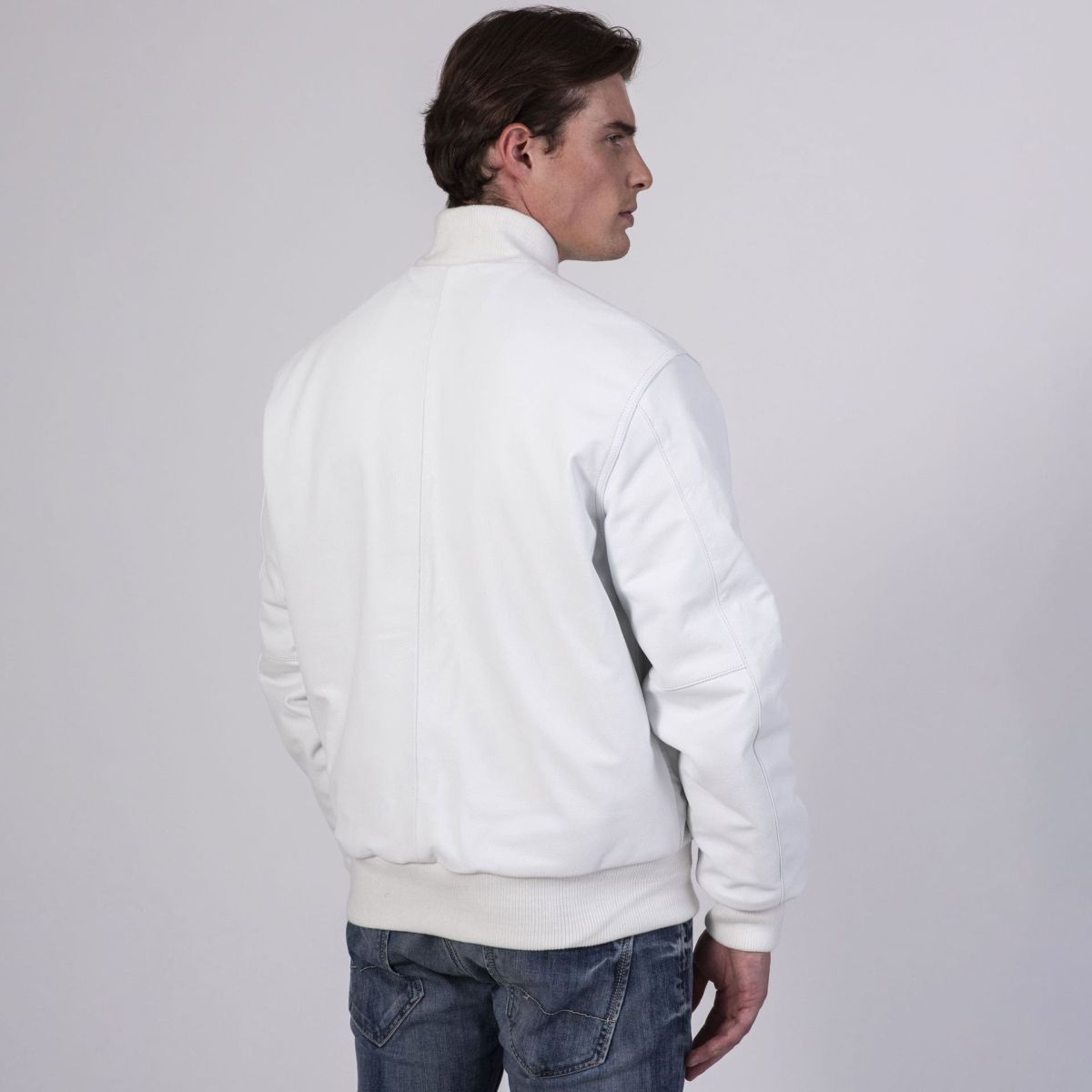 All White Leather Letterman Jacket - Image 4