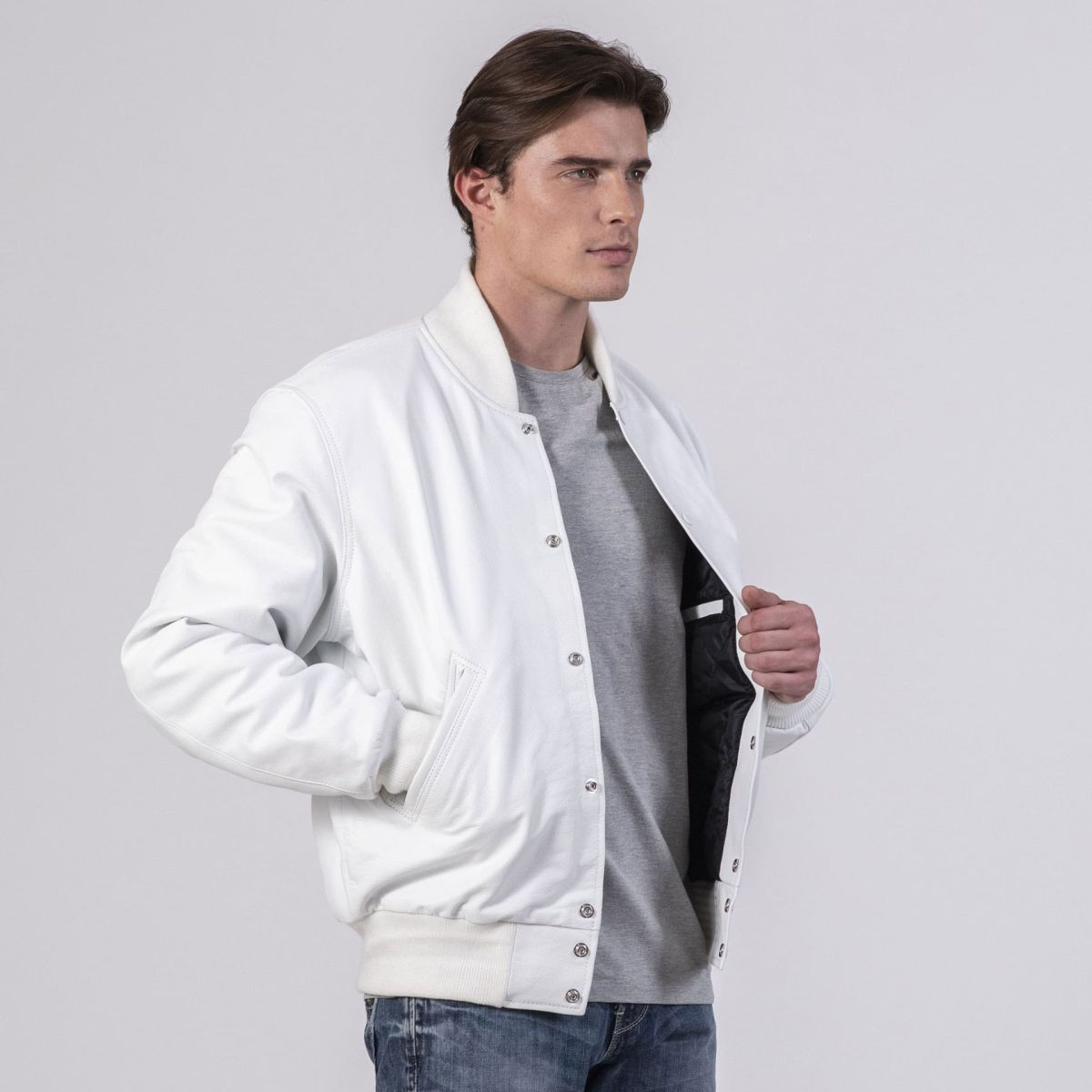 All White Leather Letterman Jacket - Image 2