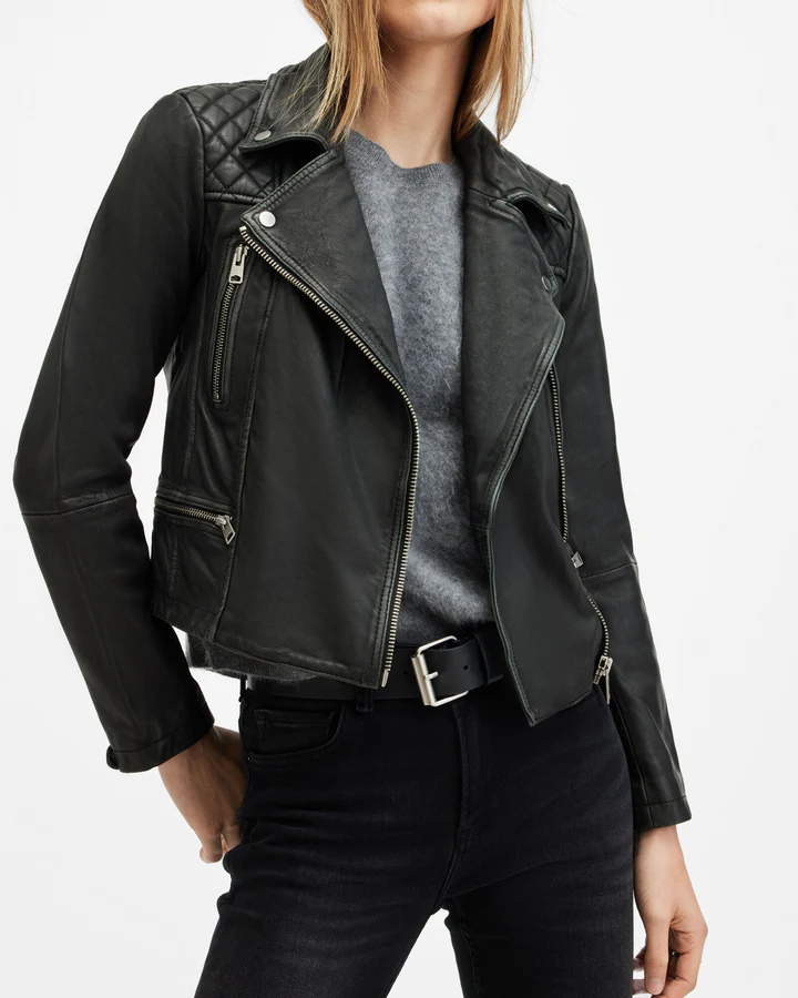 Cargo Distressed Leather Biker Jacket - Image 5