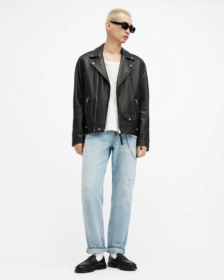 Milo Asymmetric Zip Leather Biker Jacket - Image 3
