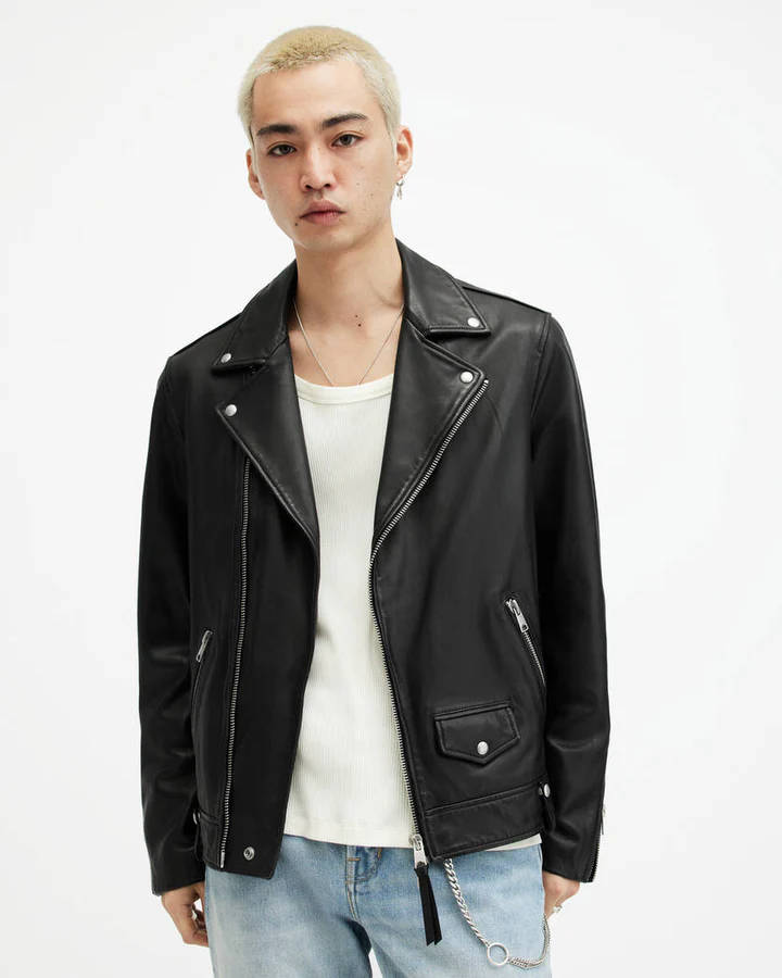 Milo Asymmetric Zip Leather Biker Jacket - Image 4