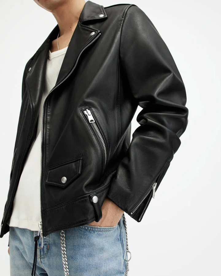Milo Asymmetric Zip Leather Biker Jacket - Image 6