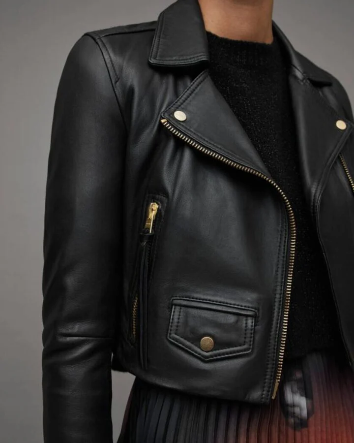 Elora Cropped Leather Biker Jacket - Image 2