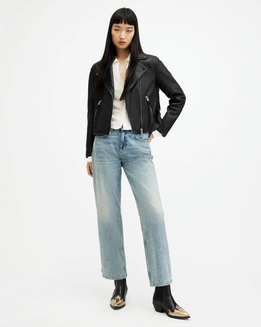 Dalby Slim Fit Leather Biker Jacket - Image 3