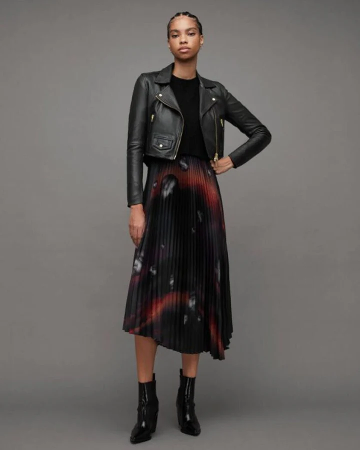 Elora Cropped Leather Biker Jacket - Image 3