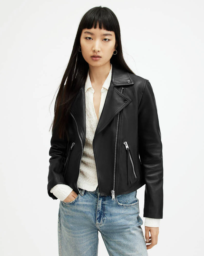 Dalby Slim Fit Leather Biker Jacket - Image 4