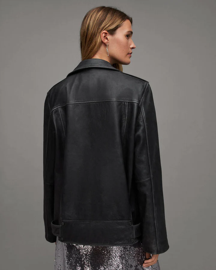 Billie Oversized Leather Biker Jacket - Image 3