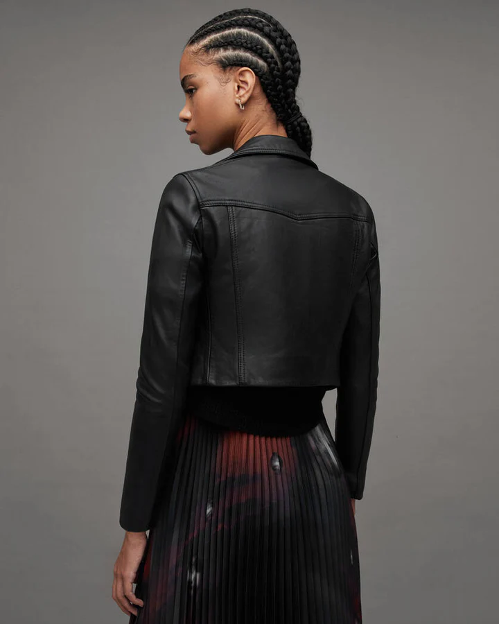 Elora Cropped Leather Biker Jacket - Image 6