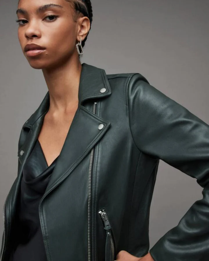 Sycamore Green Dalby Slim Fit Leather Biker Jacket - Image 6