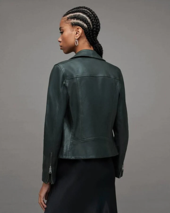 Sycamore Green Dalby Slim Fit Leather Biker Jacket - Image 4